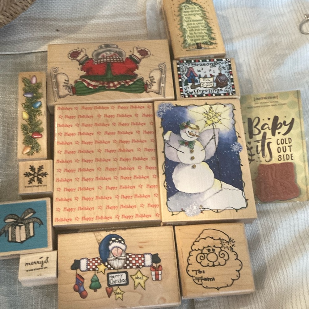 Rubber stamp collection Christmas snowman Santa like new